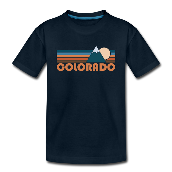 Colorado Youth T-Shirt - Retro Mountain Youth Colorado Tee - deep navy