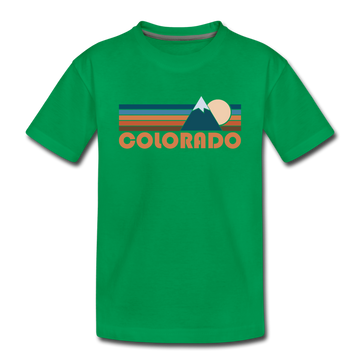 Colorado Youth T-Shirt - Retro Mountain Youth Colorado Tee - kelly green