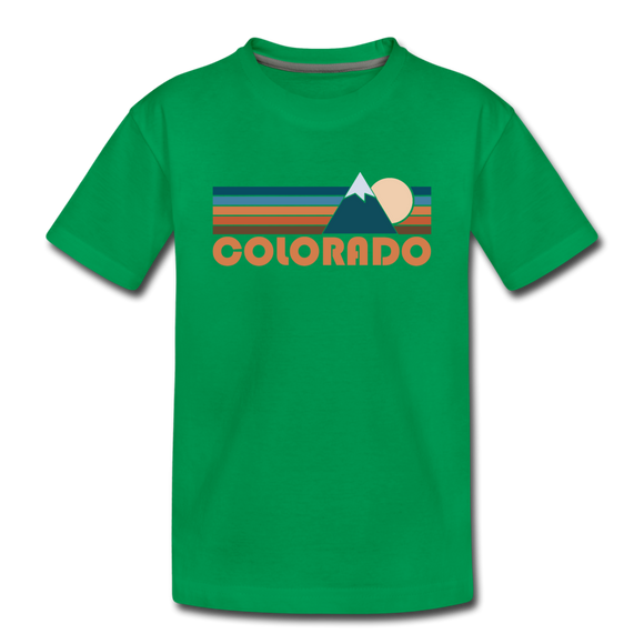 Colorado Youth T-Shirt - Retro Mountain Youth Colorado Tee - kelly green