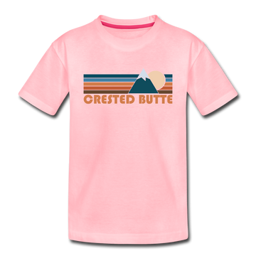 Crested Butte, Colorado Youth T-Shirt - Retro Mountain Youth Crested Butte Tee - pink