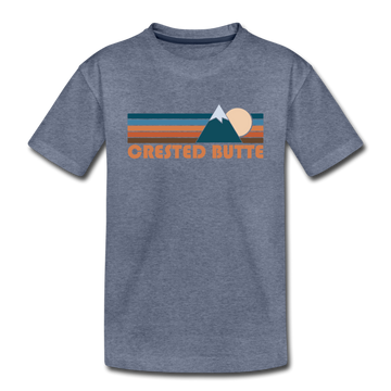 Crested Butte, Colorado Youth T-Shirt - Retro Mountain Youth Crested Butte Tee - heather blue