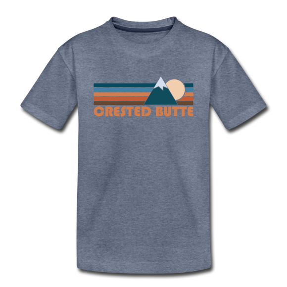 Crested Butte, Colorado Youth T-Shirt - Retro Mountain Youth Crested Butte Tee - heather blue