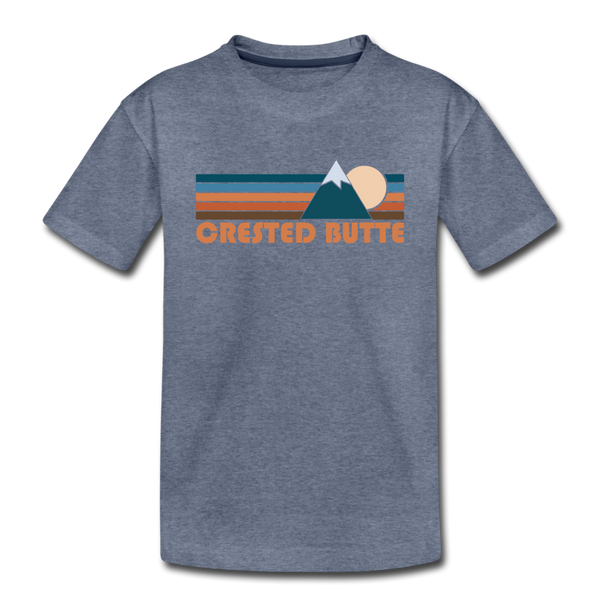 Crested Butte, Colorado Youth T-Shirt - Retro Mountain Youth Crested Butte Tee - heather blue