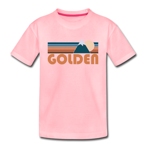 Golden, Colorado Youth T-Shirt - Retro Mountain Youth Golden Tee - pink