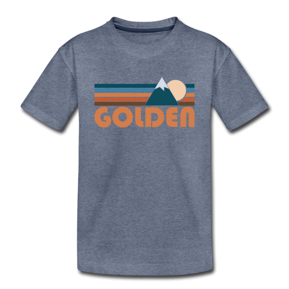 Golden, Colorado Youth T-Shirt - Retro Mountain Youth Golden Tee - heather blue