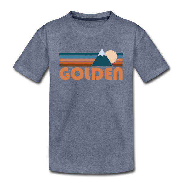 Golden, Colorado Youth T-Shirt - Retro Mountain Youth Golden Tee - heather blue