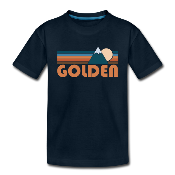 Golden, Colorado Youth T-Shirt - Retro Mountain Youth Golden Tee - deep navy