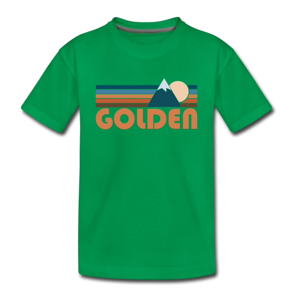 Golden, Colorado Youth T-Shirt - Retro Mountain Youth Golden Tee - kelly green