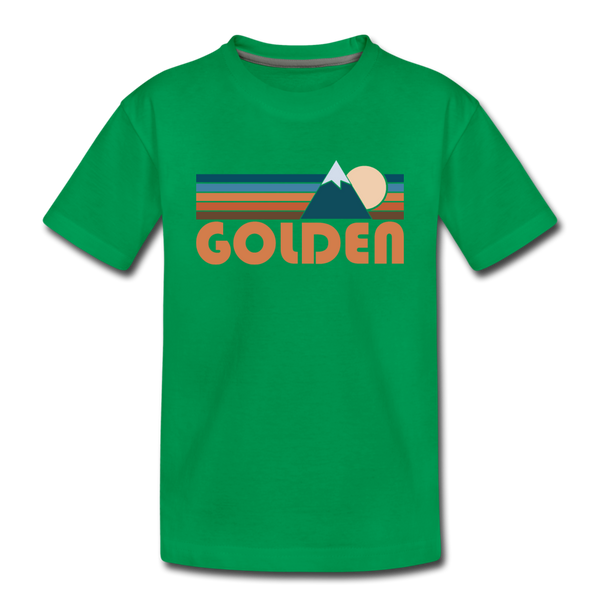 Golden, Colorado Youth T-Shirt - Retro Mountain Youth Golden Tee - kelly green