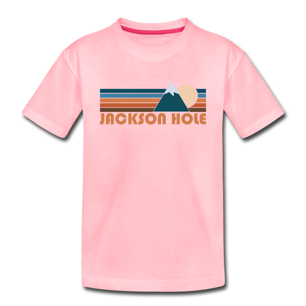 Jackson Hole, Wyoming Youth T-Shirt - Retro Mountain Youth Jackson Hole Tee - pink