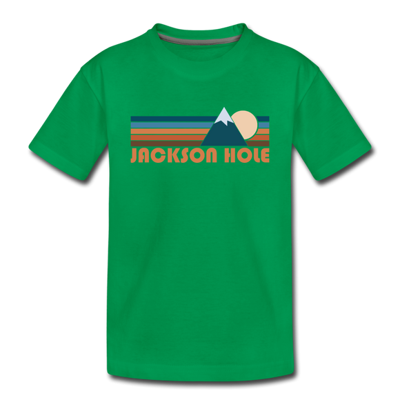 Jackson Hole, Wyoming Youth T-Shirt - Retro Mountain Youth Jackson Hole Tee - kelly green