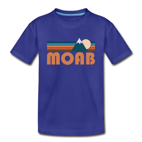 Moab, Utah Youth T-Shirt - Retro Mountain Youth Moab Tee - royal blue