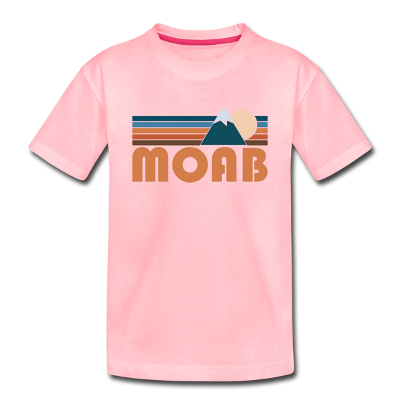 Moab, Utah Youth T-Shirt - Retro Mountain Youth Moab Tee - pink