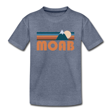 Moab, Utah Youth T-Shirt - Retro Mountain Youth Moab Tee - heather blue