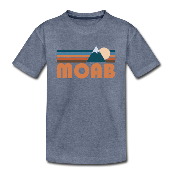 Moab, Utah Youth T-Shirt - Retro Mountain Youth Moab Tee - heather blue