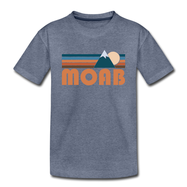 Moab, Utah Youth T-Shirt - Retro Mountain Youth Moab Tee - heather blue