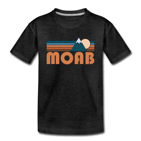 Moab, Utah Youth T-Shirt - Retro Mountain Youth Moab Tee - charcoal gray