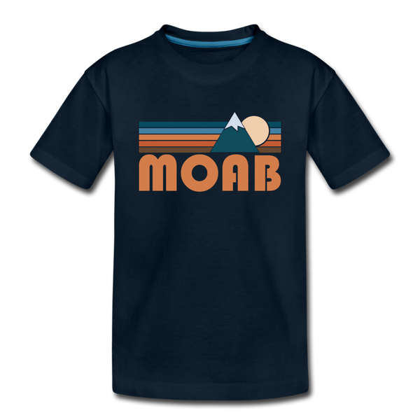 Moab, Utah Youth T-Shirt - Retro Mountain Youth Moab Tee - deep navy