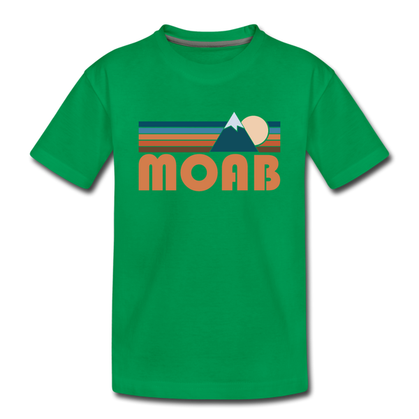 Moab, Utah Youth T-Shirt - Retro Mountain Youth Moab Tee - kelly green