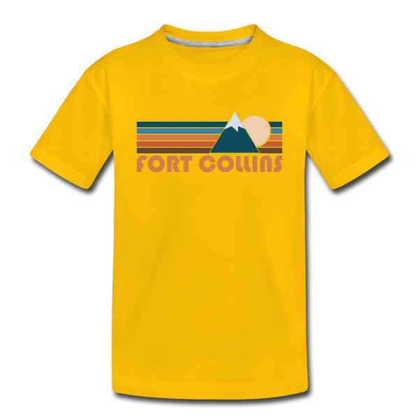 Fort Collins, Colorado Youth T-Shirt - Retro Mountain Youth Fort Collins Tee - sun yellow