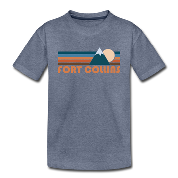 Fort Collins, Colorado Youth T-Shirt - Retro Mountain Youth Fort Collins Tee - heather blue