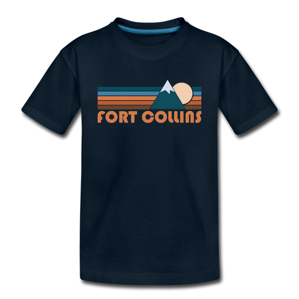 Fort Collins, Colorado Youth T-Shirt - Retro Mountain Youth Fort Collins Tee - deep navy