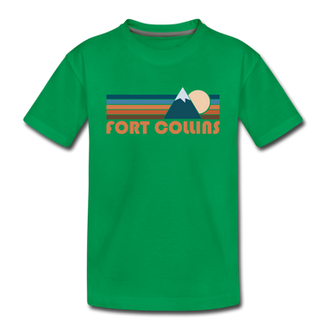 Fort Collins, Colorado Youth T-Shirt - Retro Mountain Youth Fort Collins Tee - kelly green