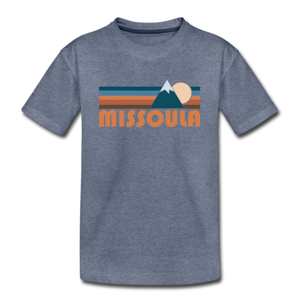 Missoula, Montana Youth T-Shirt - Retro Mountain Youth Missoula Tee - heather blue