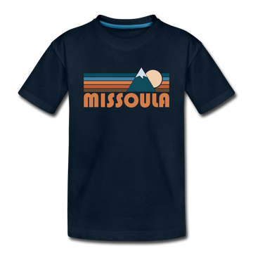 Missoula, Montana Youth T-Shirt - Retro Mountain Youth Missoula Tee - deep navy