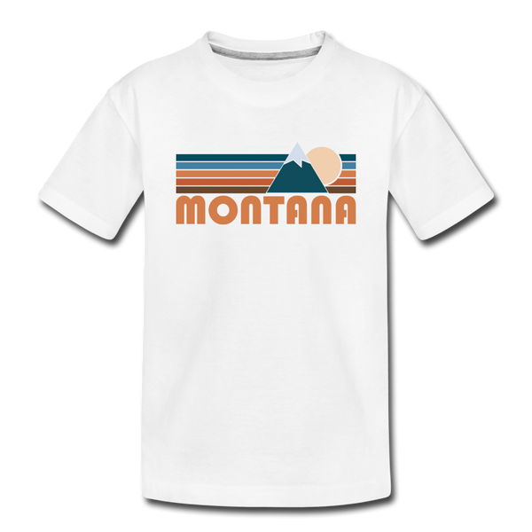 Montana Youth T-Shirt - Retro Mountain Youth Montana Tee - white
