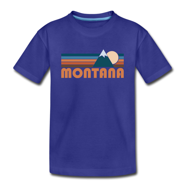 Montana Youth T-Shirt - Retro Mountain Youth Montana Tee - royal blue