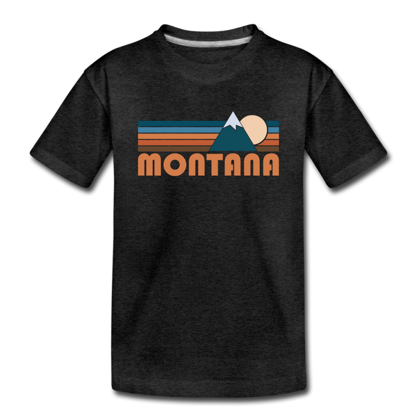 Montana Youth T-Shirt - Retro Mountain Youth Montana Tee - charcoal gray