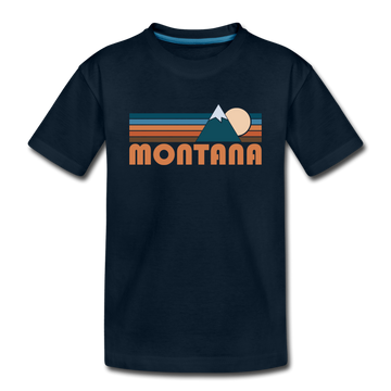 Montana Youth T-Shirt - Retro Mountain Youth Montana Tee - deep navy