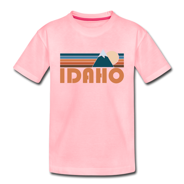 Idaho Youth T-Shirt - Retro Mountain Youth Idaho Tee - pink