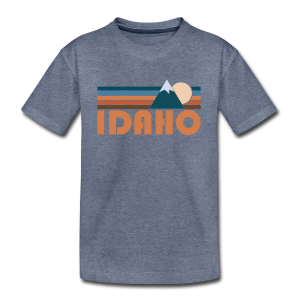 Idaho Youth T-Shirt - Retro Mountain Youth Idaho Tee - heather blue