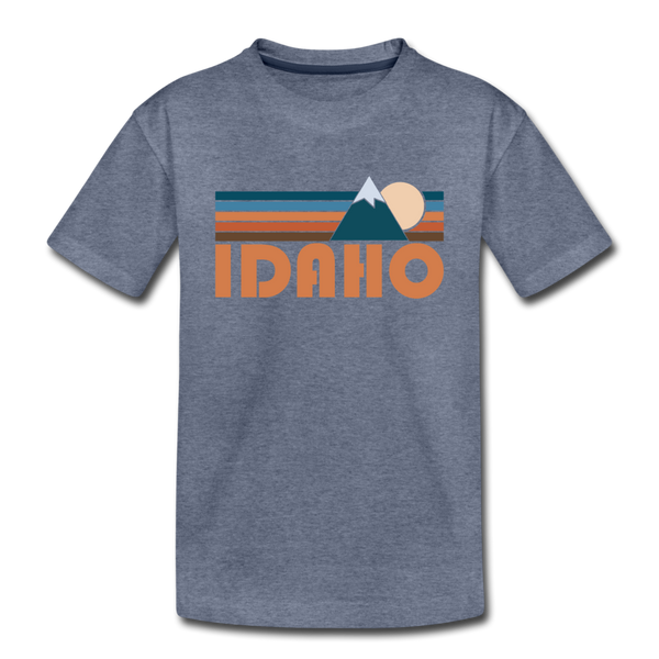 Idaho Youth T-Shirt - Retro Mountain Youth Idaho Tee - heather blue