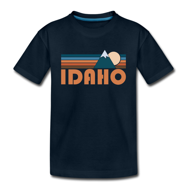 Idaho Youth T-Shirt - Retro Mountain Youth Idaho Tee - deep navy
