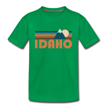 Idaho Youth T-Shirt - Retro Mountain Youth Idaho Tee - kelly green