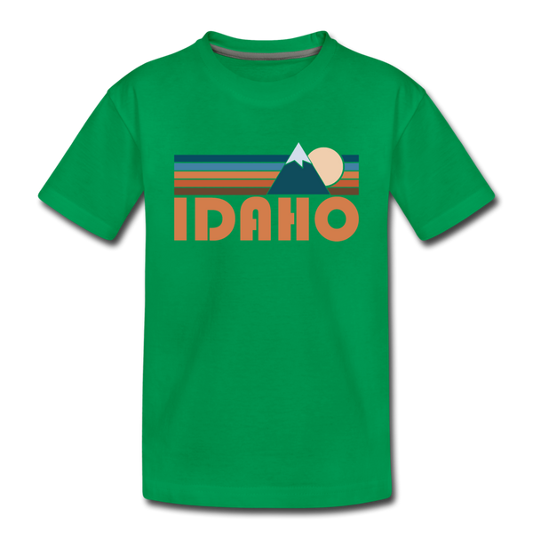 Idaho Youth T-Shirt - Retro Mountain Youth Idaho Tee - kelly green