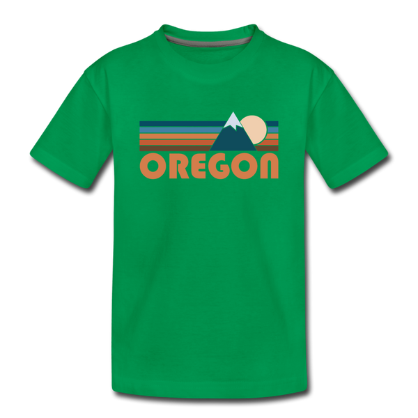 Oregon Youth T-Shirt - Retro Mountain Youth Oregon Tee - kelly green