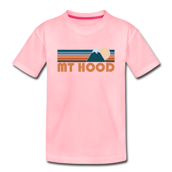 Mount Hood, Oregon Youth T-Shirt - Retro Mountain Youth Mount Hood Tee - pink