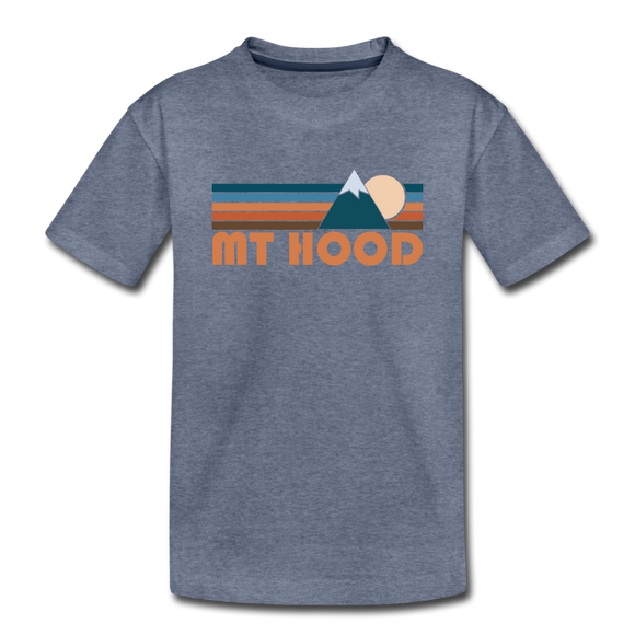 Mount Hood, Oregon Youth T-Shirt - Retro Mountain Youth Mount Hood Tee - heather blue