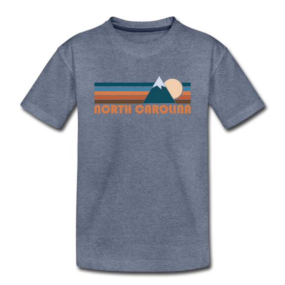 North Carolina Youth T-Shirt - Retro Mountain Youth North Carolina Tee - heather blue
