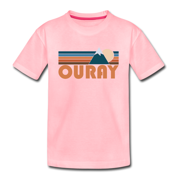 Ouray, Colorado Youth T-Shirt - Retro Mountain Youth Ouray Tee - pink