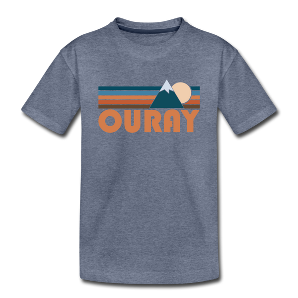 Ouray, Colorado Youth T-Shirt - Retro Mountain Youth Ouray Tee - heather blue