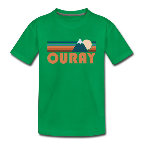 Ouray, Colorado Youth T-Shirt - Retro Mountain Youth Ouray Tee - kelly green