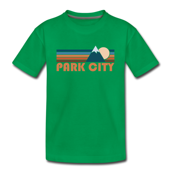 Park City, Utah Youth T-Shirt - Retro Mountain Youth Park City Tee - kelly green