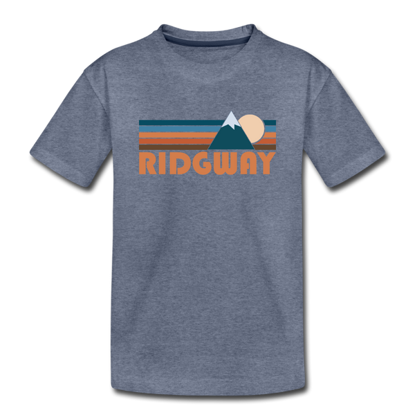 Ridgway, Colorado Youth T-Shirt - Retro Mountain Youth Ridgway Tee - heather blue