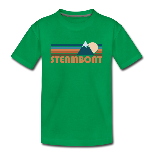 Steamboat, Colorado Youth T-Shirt - Retro Mountain Youth Steamboat Tee - kelly green