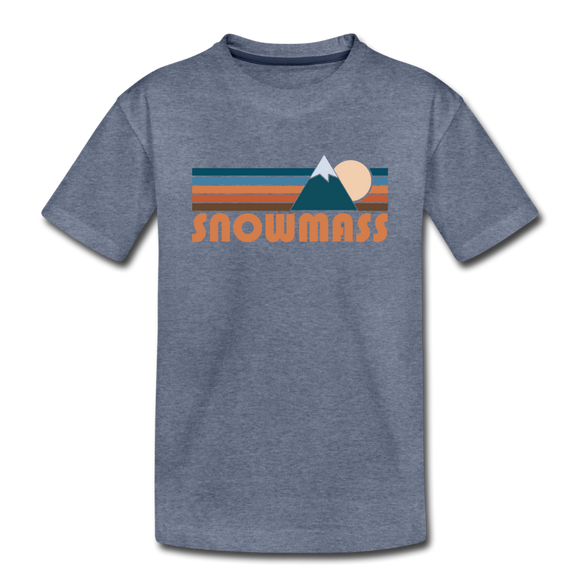 Snowmass, Colorado Youth T-Shirt - Retro Mountain Youth Snowmass Tee - heather blue